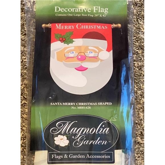 New Magnolia Garden Santa Merry Christmas Shaped Flag M001426 29" x 42" - Picture 9 of 10
